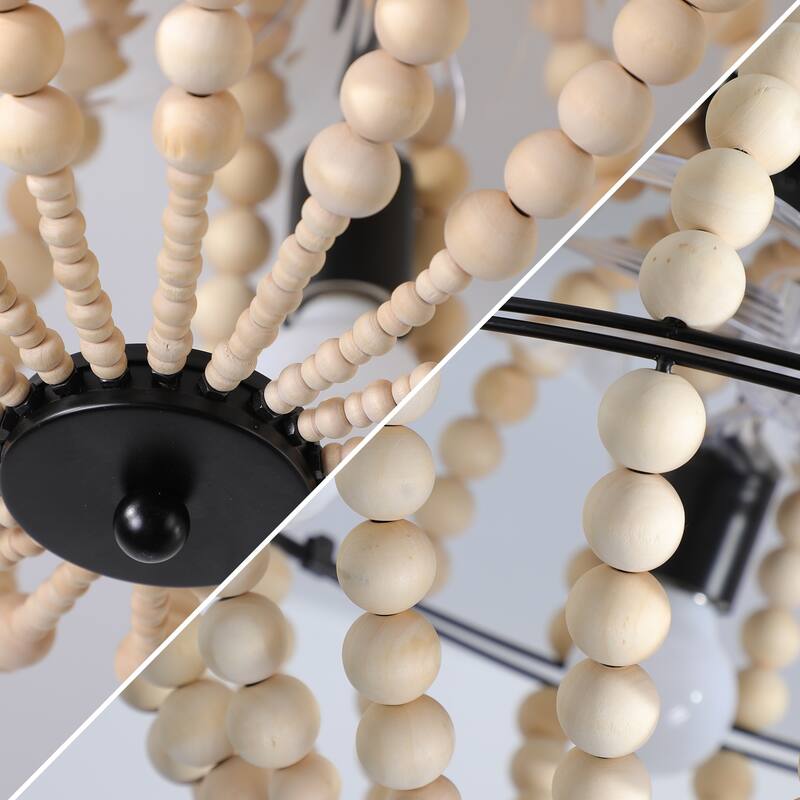 Wood Beaded Chandelier Farmhouse Beaded Fan lamp