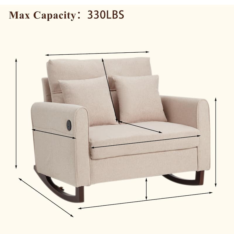 EROMMY Extra Wide Upholstered Rocking Chair with Tall Back, Storage Pockets for Living Room or Bedroom - 28.4x39.4x37