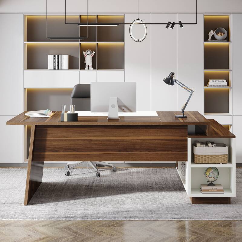 70.5'' Large Executive Desk with File Cabinet, Modern L -Shaped Desk
