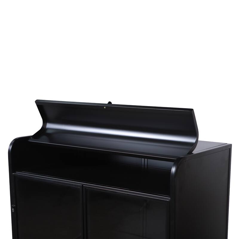47.6" Tall Metal Storage Cabinet with Glass Doors & Flip-Top, 4-Tier Display Cabinet with Open Shelves, Freestanding Buffet