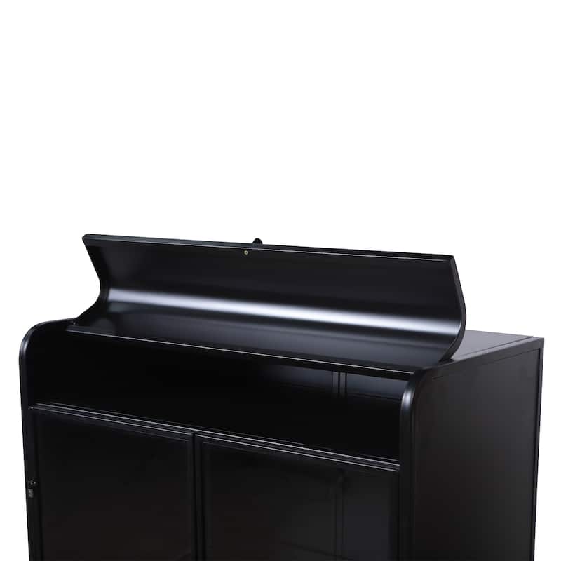 Tall Sideboard Buffet, Storage Cabinet with Glass Doors & Flip-Top, 4-Tier Accent Cabinet with Open Shelves