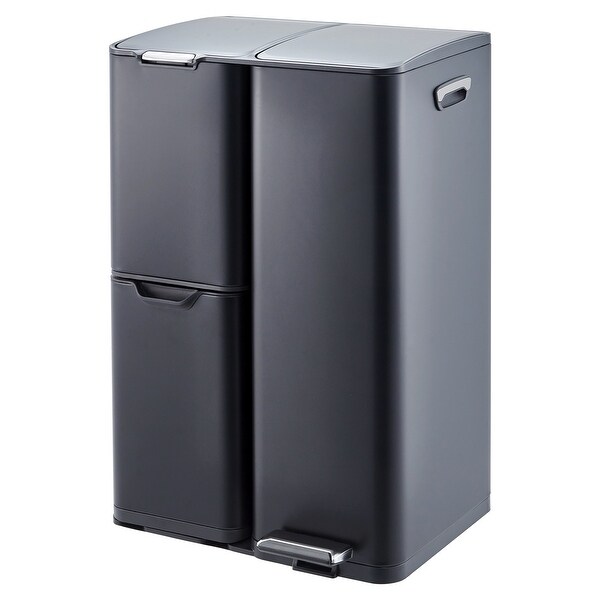 3 in 1 Kitchen Trash Can, 16 Gal Triple Compartment Garbage Can