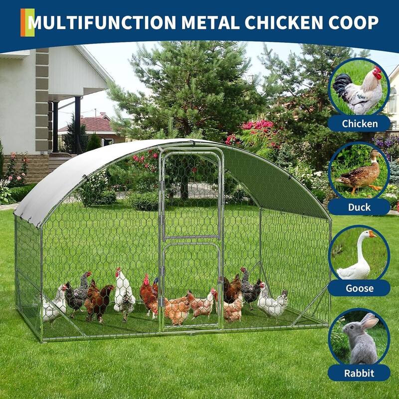 Metal Chicken Coop, Chicken Runs for Yard with Cover for Outdoor Farm Yard
