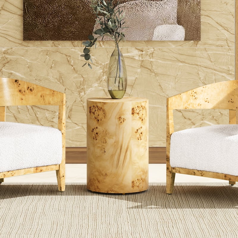 Nebula 22" Burl Wood Round Pillar Accent Side Table