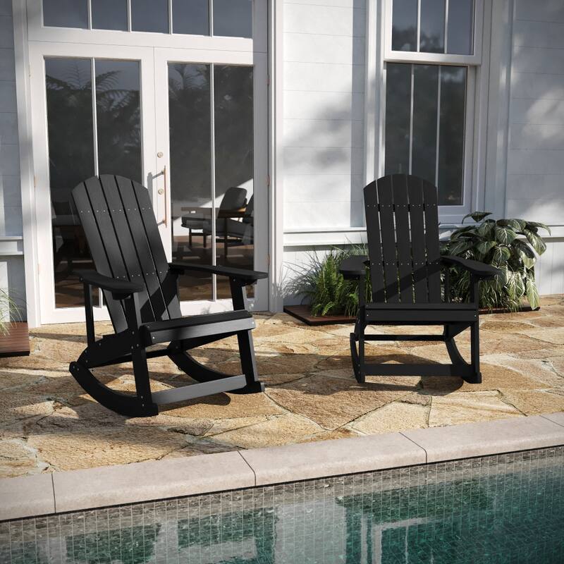 Adirondack Poly Resin Rocking Chairs for Indoor/Outdoor Use - 2 Pack - Black