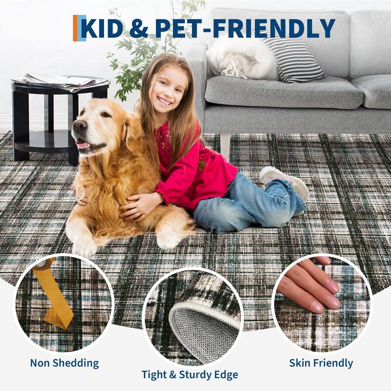 Garvee Timeless Check Washable Area Rug