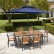 Option Set of 9 - Brown Table with Navy Blue Umbrella
