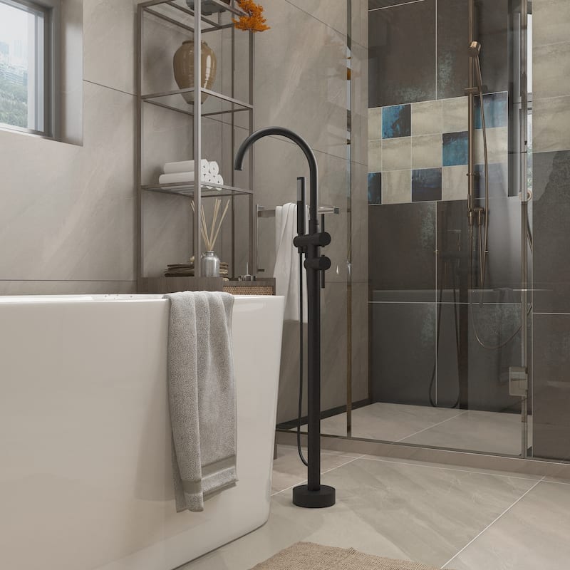 Floor Mount Bathtub Faucet Freestanding Tub Filler High Flow Shower Faucets with Handheld Shower