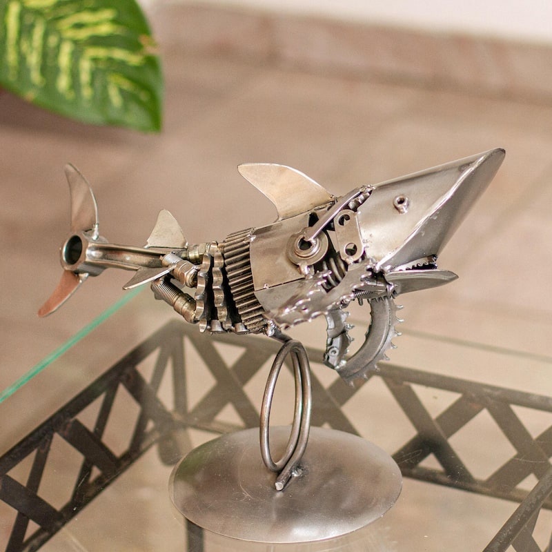 Novica Handmade Mighty Shark Recycled Metal Sculpture