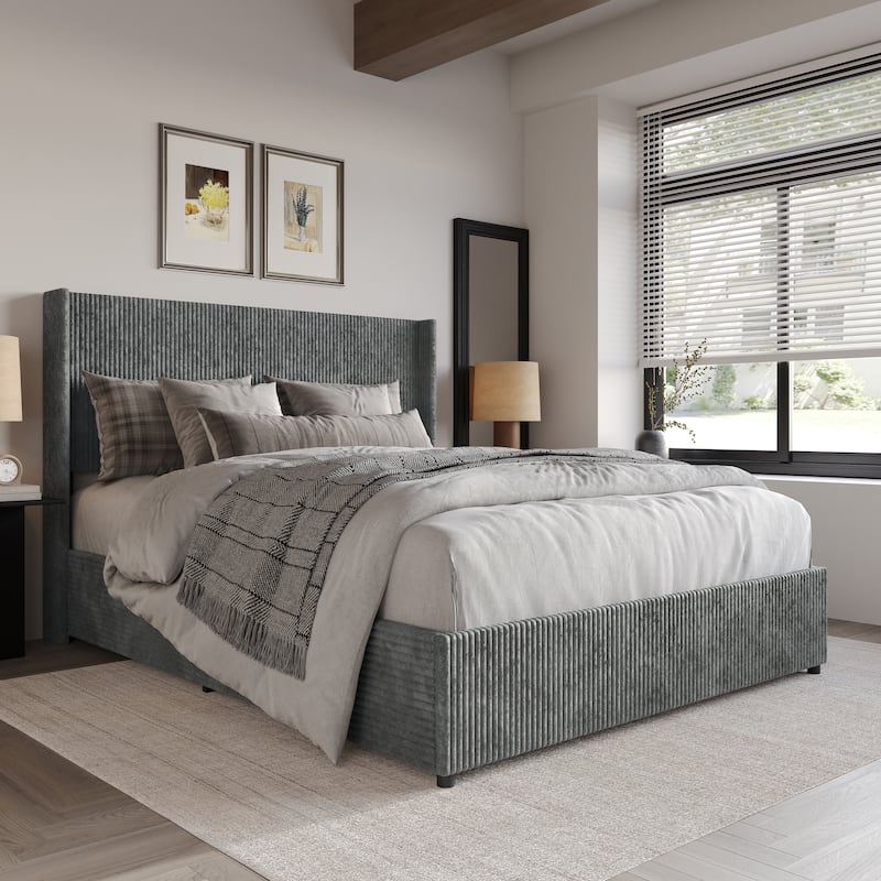 CraftPorch Luxury Wingback Platform Lift Up Storage Bed