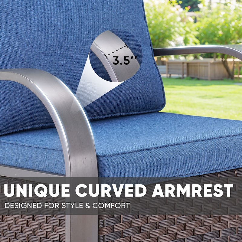 4Pieces Patio Swivel Chairs with Fire Pit Table - Blue cushion - Brown