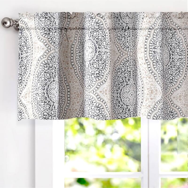 DriftAway Adrianne Pastel Damask Printed Window valance - 52'' x 18'' - Beige/Grey