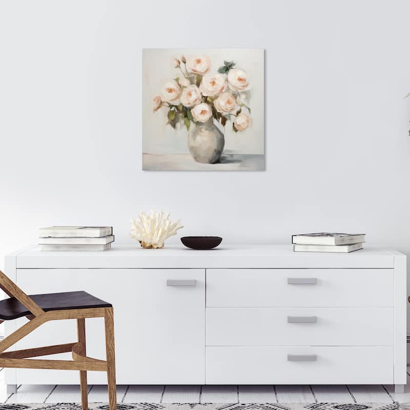 Wynwood Studio Canvas Floral and Botanical Perennial Flowers in a Vase White and Cream White Country Wall Art Canvas Print - 20 x 20
