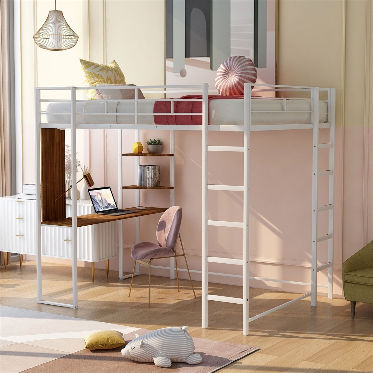 Merax Metal Full Size Loft Bed with Desk