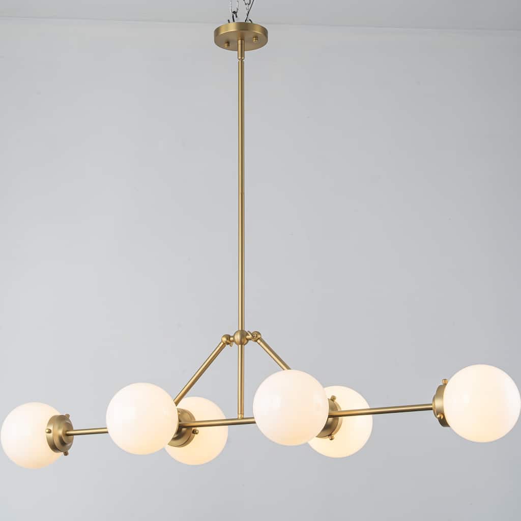 6-Light Dimmable Modern Metal & Glass Pendant Light with Adjustable Rods for Dining Room