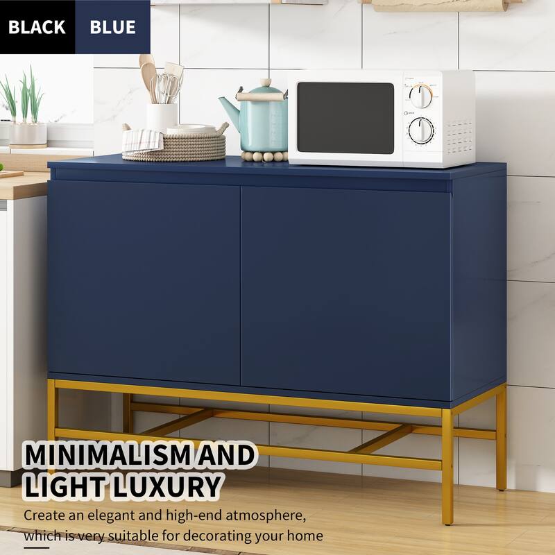 2 Doors Sideboard Buffet Cabinet with Adjustable Shelf & Gold Legs, Accent Cabinet Console Table for Dining Room Entryway, Navy