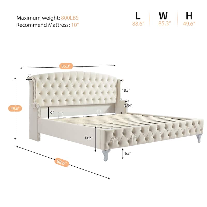 Christopher Knight Home - Larkswood Velvet Upholstered King Size Bed Frame with Wingback Headboard