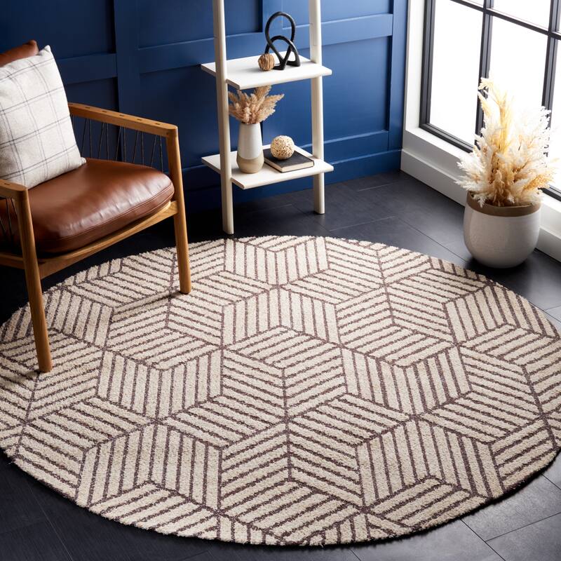 SAFAVIEH Hand-Woven Classic Vintage Kyna Geometric Cotton Rug - 6' Round - Natural/Ivory