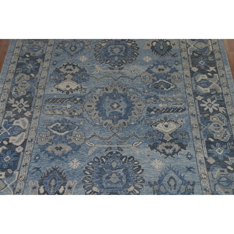 Hand Knotted Oriental 100% Wool Carpet Transitional All-Over Navy Blue & Blues Oushak Area Rug - 11' 1'' X 9' 3''