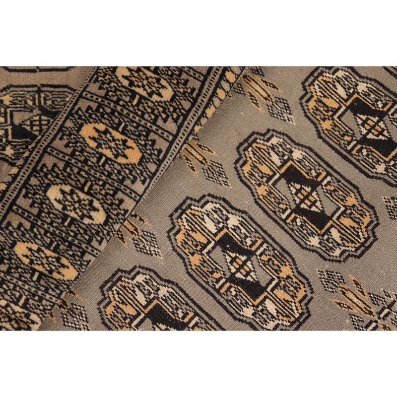 Tribal Bokhara Brock Gray/Black Hand Knotted Wool Rug - 5'1'' x 8'2''