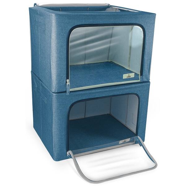 slide 1 of 28, Storage Bins, Foldable Stackable Container Organizer Set with Large Window & Carry Handles