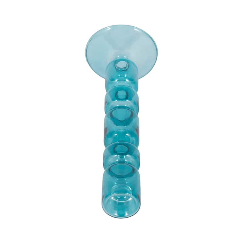 Glass Stacked Mix Bubble Taper Candle Holder - Blue