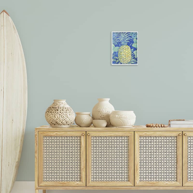 Stupell Blue Hawaii Pineapple Framed Giclee Art Design By Paul Brent