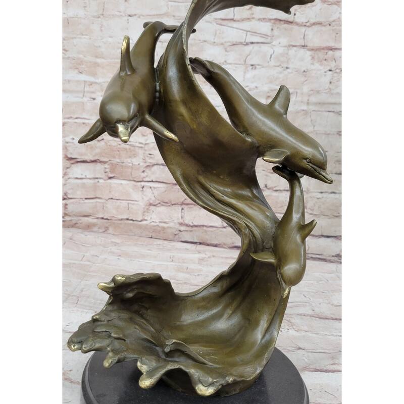 Hand Made Original American Artist Williams Four Imitative Dolphins Swimming Bronze Statue