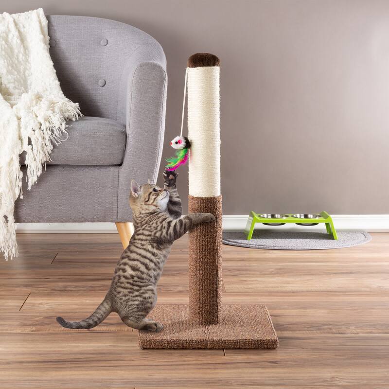Petmaker Brown 24.5-Inch Sisal Cat Scratching Post with Carpeted Base - 24.5"