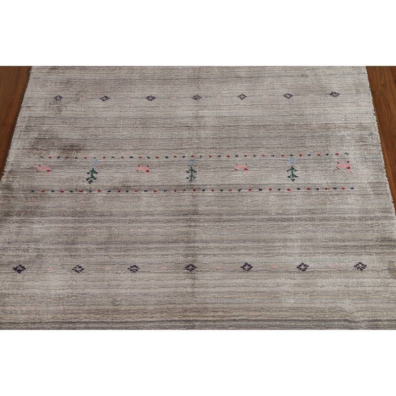 Hand Knotted Oriental 100% Wool Carpet Tribal Tribal Greys & Charcoal Gabbeh Area Rug - 5' 10'' X 4' 0''