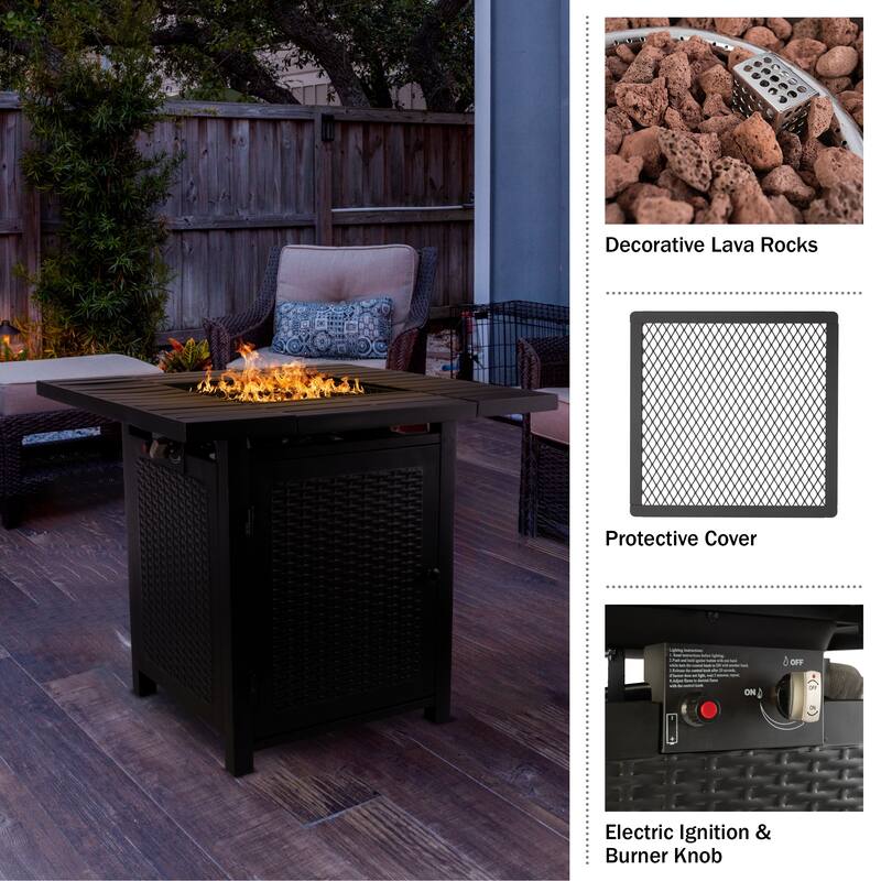 Pure Garden 30-Inch Propane Fire Pit - 50,000 BTU Outdoor Fire Table, Brown