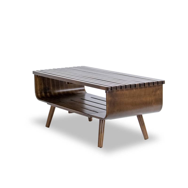 GDFStudio - Alice Modern Solid Wood Coffee Table with Slatted Storage Compartment - 44"