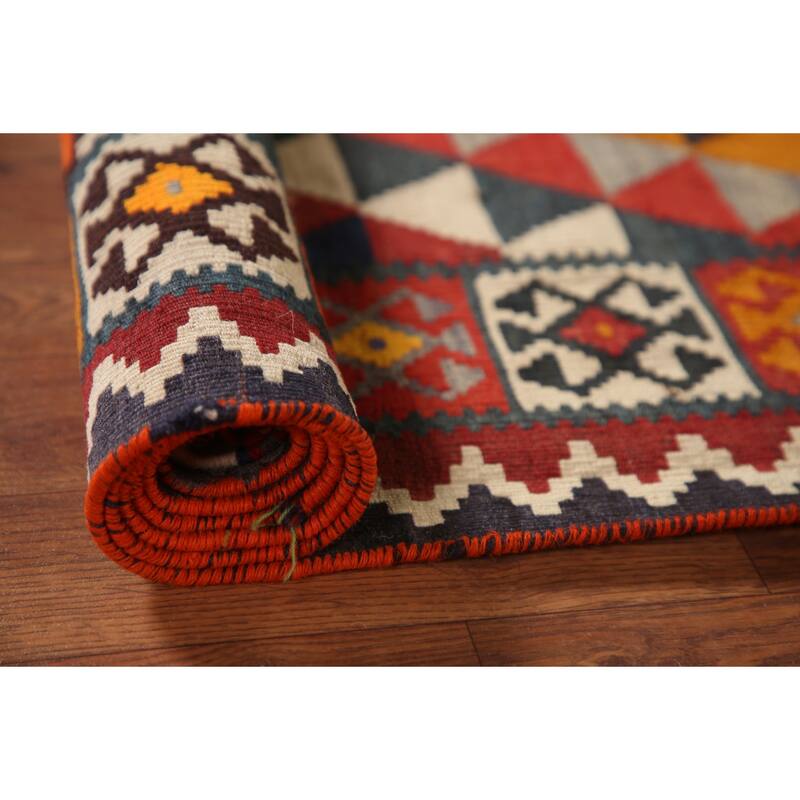 Geometric Kilim Qashqai Persian Vintage Area Rug Flatweave Wool Carpet - 5'0" x 7'10"