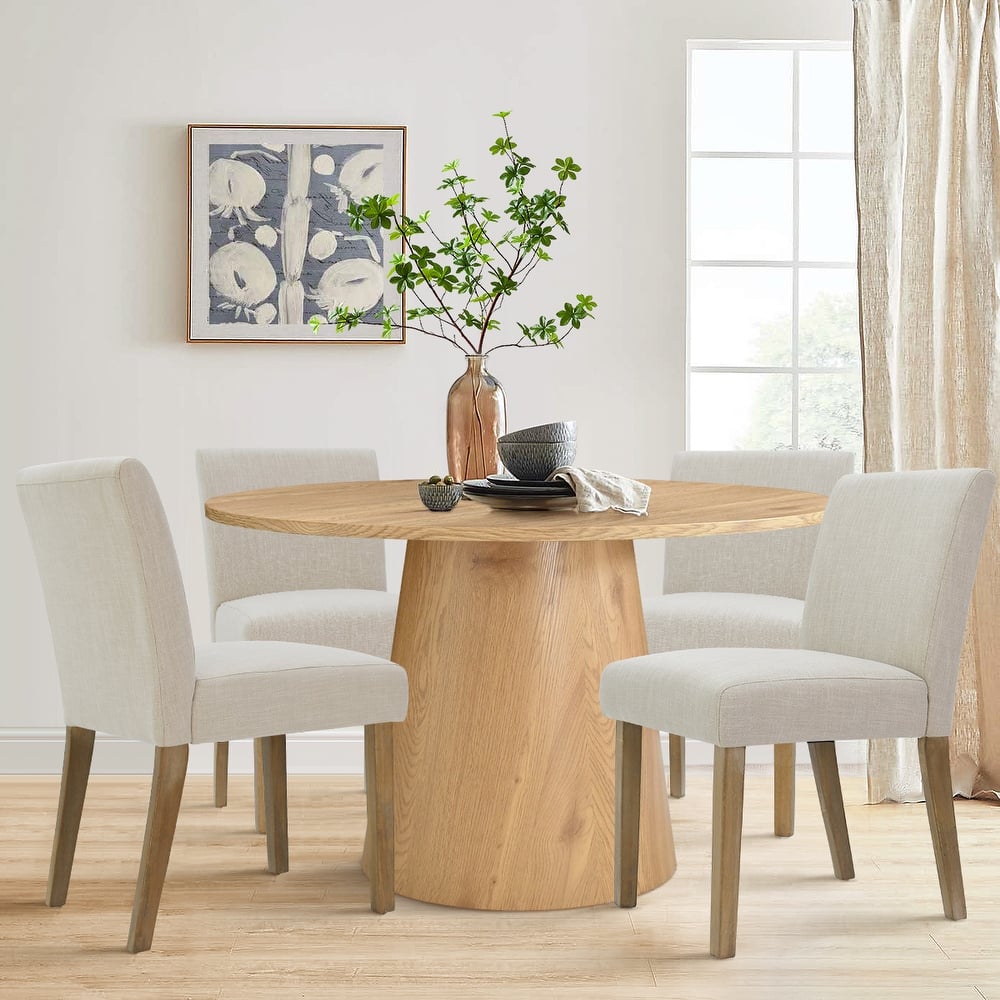 5-Piece Round Dining Set with Pedestal Table and Upholstered Chairs