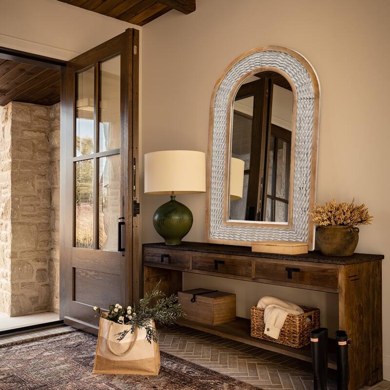 Rustic Farmhouse Wall Mirror, Natural Wood Decorative Vanity Mirror for Bedroom, Living Room, Bathroom, Entryway