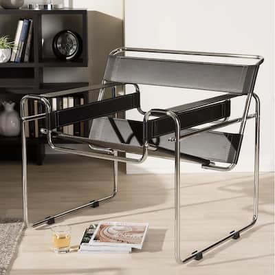 Momei Mid-Century Modern Saddle Leather Accent Chair with Stainless Steel Chair Leg