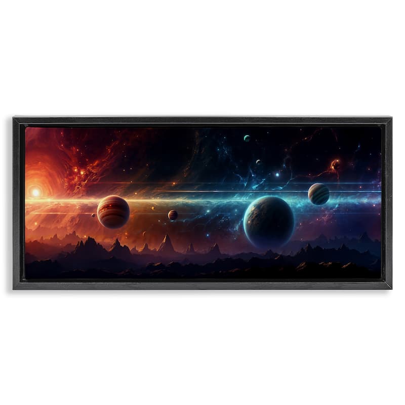 Stupell Surreal Planets over Crags Framed Floater Canvas Wall Art Design By Wumples - 31 x 14 - Black