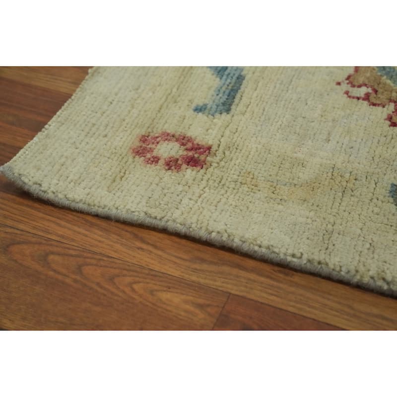 Vegetable Dye Wool Oushak Turkish Area Rug, Floral Geometric Carpet - 12' 2'' X 8' 11''