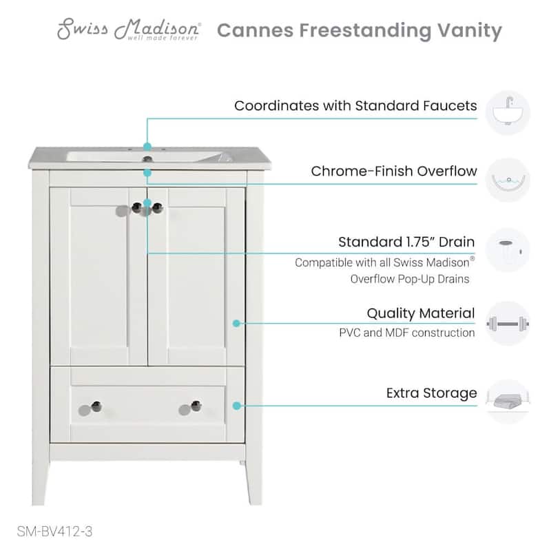 Swiss Madison SM-BV412-3 Cannes 24" Free Standing Single Basin Vanity