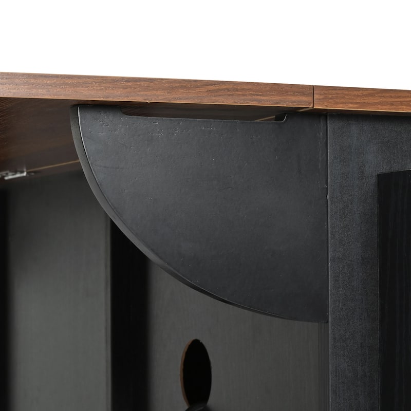 55.5" Farmhouse Kitchen Island with Drop Leaf, Power Outlet, Rolling Wheels and Spice Rack - 55.5'' x 28.75'' x 36.9''