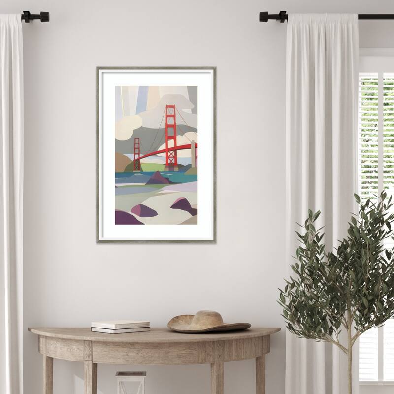 Golden Gate Bridge from Baker Beach by Melba Browne Wood Framed Wall Art Print - Lucie Silver White