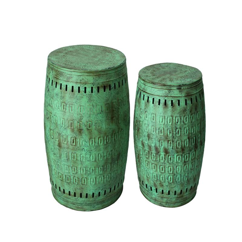 Saffron Fabs Multiple Purpose Hand Tooled 2-piece Metal Stool Set - Green