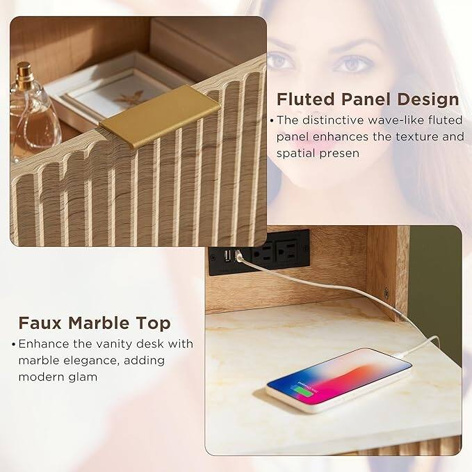 Modern Makeup Vanity Desk with HD Lighted Mirror, Dressing Table