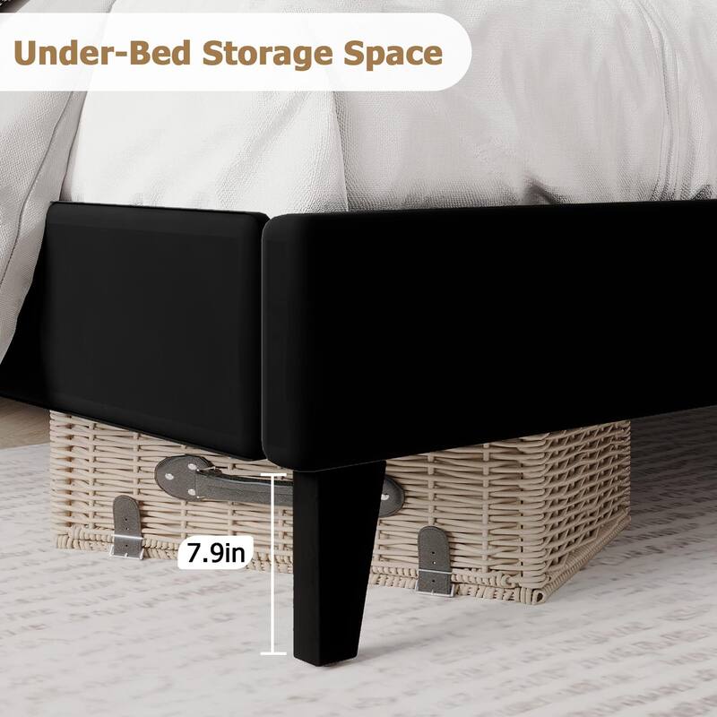 Upholstered Platform Bed Frame with Wingback Headboard