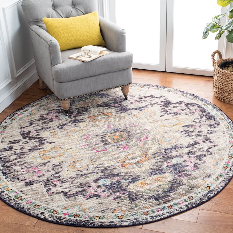 SAFAVIEH Madison Diederike Boho Medallion Distressed Rug - 3' x 3' Round - Black/Gold