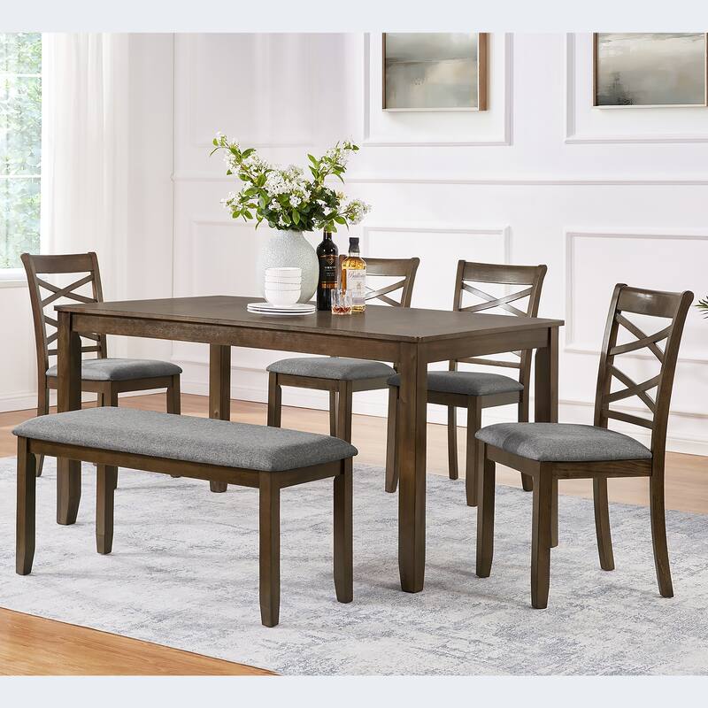 5-Piece Dining Table Set with 4 Chairs, Modern 4-Person Dining Table Set for Small Place, Kitchen, Dining Room - White+gray