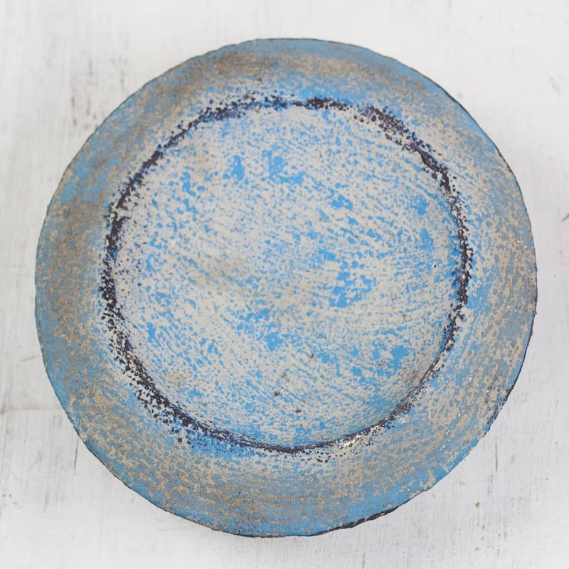 Novica Handmade Blue Ewe Agbah Ceramic Catchall