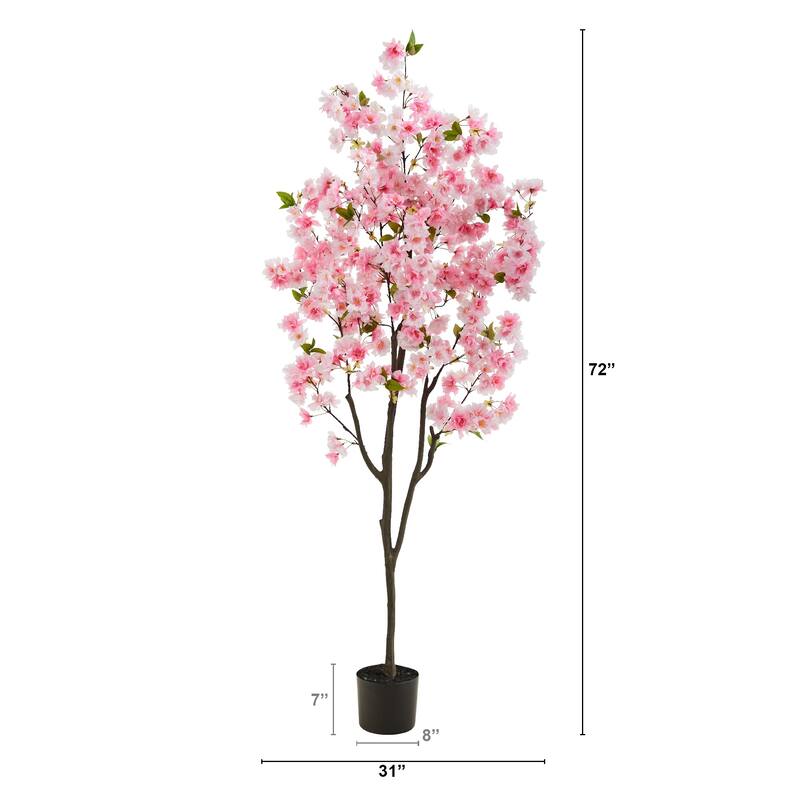 6' Pink Cherry Blossom Artificial Tree in Black Nursery Pot