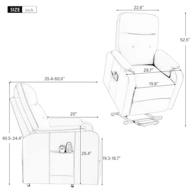 Massage Recliner Power Lift Chair with Side Pocket for Adults