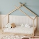 preview thumbnail 2 of 18, Montessori House-shape Bed Frame for Kids Toddler Floor Bed with Fence Headboard Footboard, Low Wooden Tent Bed Without Slats